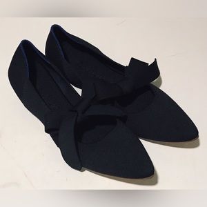 ROTHY'S THE MARY JANE Women’s Sz-10.5 Bow Detail Black Pointed Toe Ballet Flats